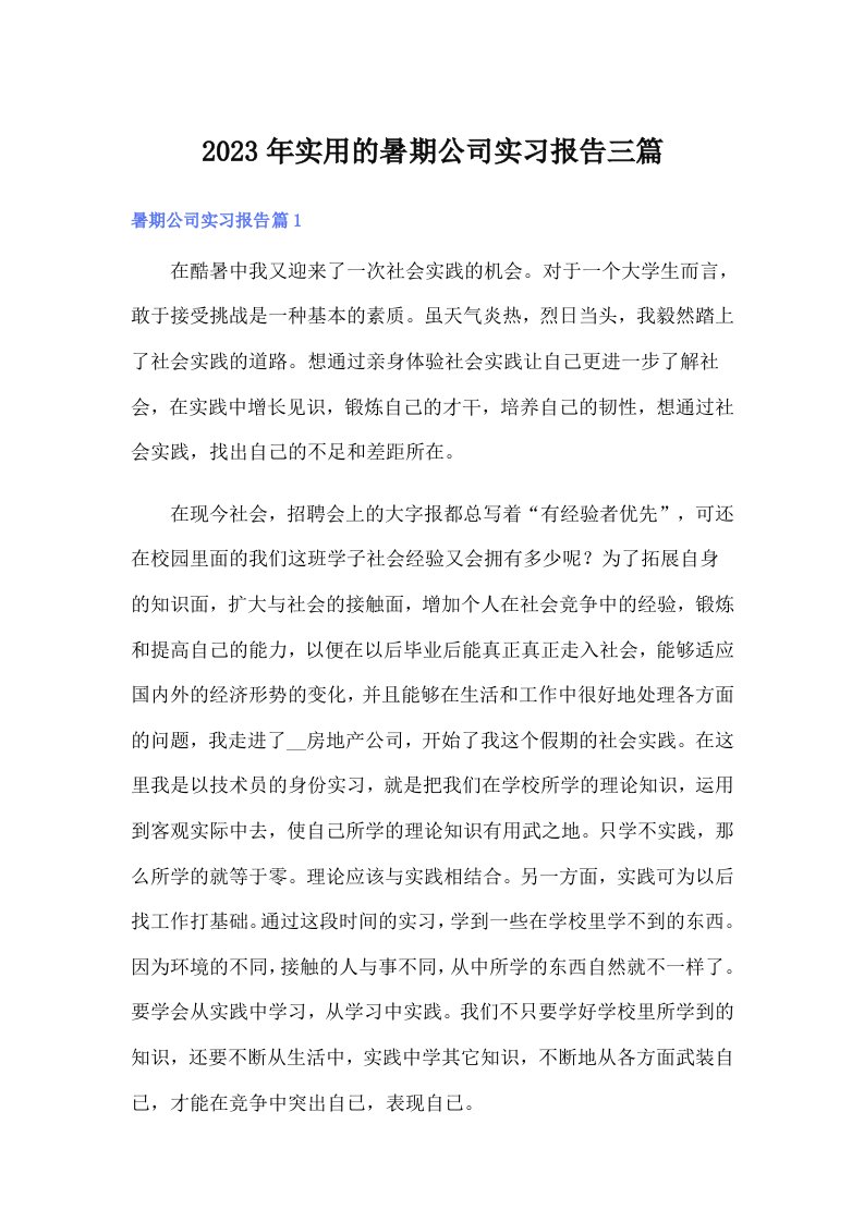 实用的暑期公司实习报告三篇