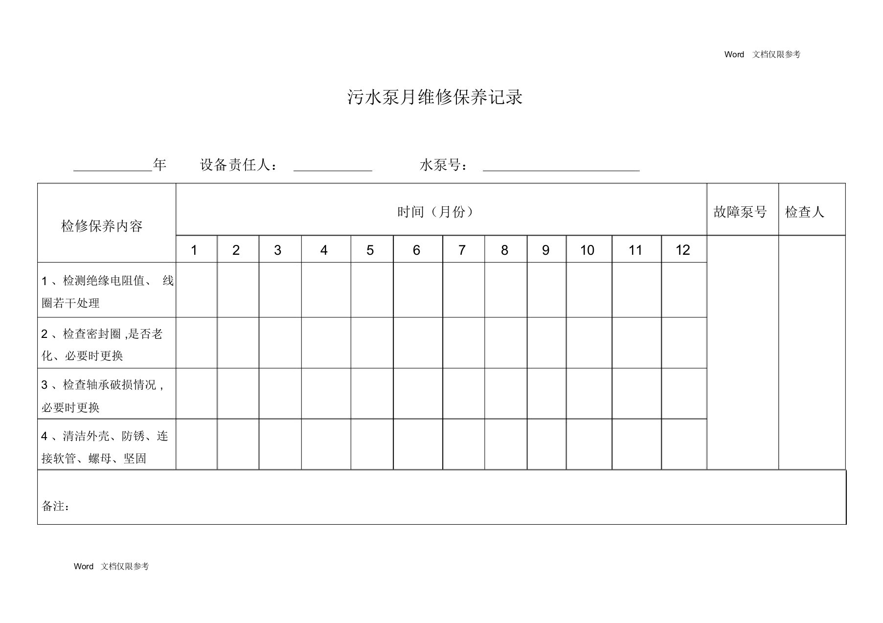 物业管理文档：污水泵维修保养记录