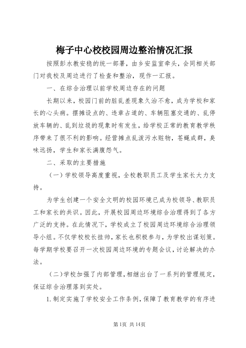 梅子中心校校园周边整治情况汇报