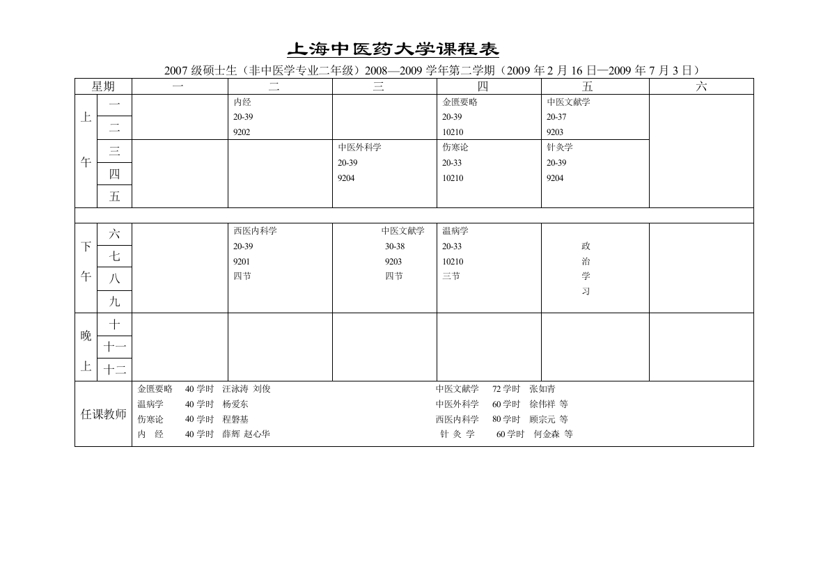 上海中医药大学课程表(2)