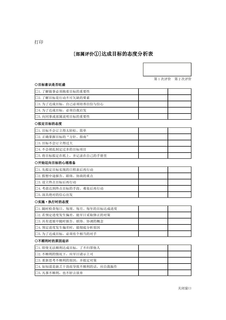 公司考核表格-达成目标的态度分析表