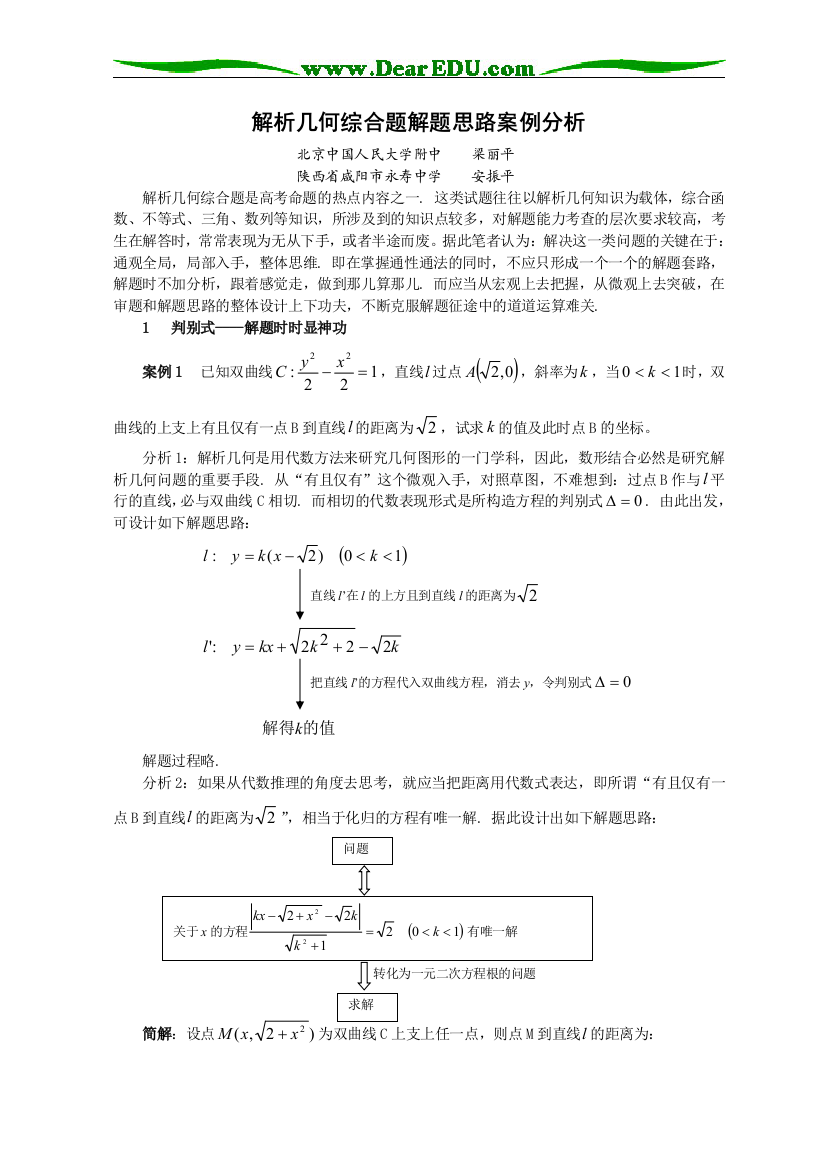 高三数学解析几何综合题解题思路案例分析