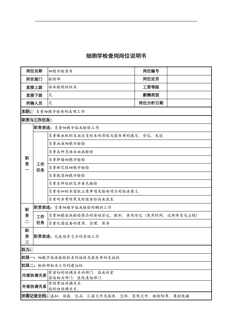 细胞学检查岗岗位说明书