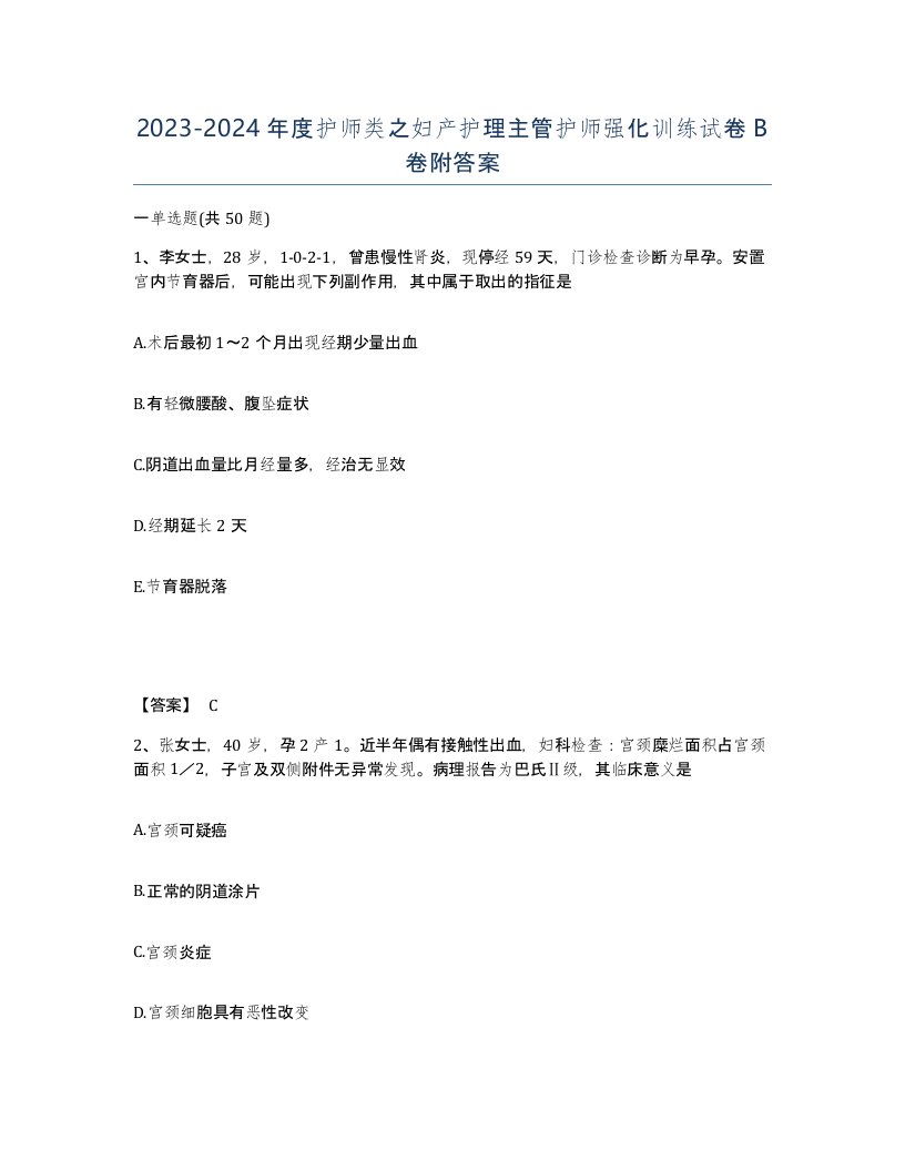 20232024年度护师类之妇产护理主管护师强化训练试卷B卷附答案