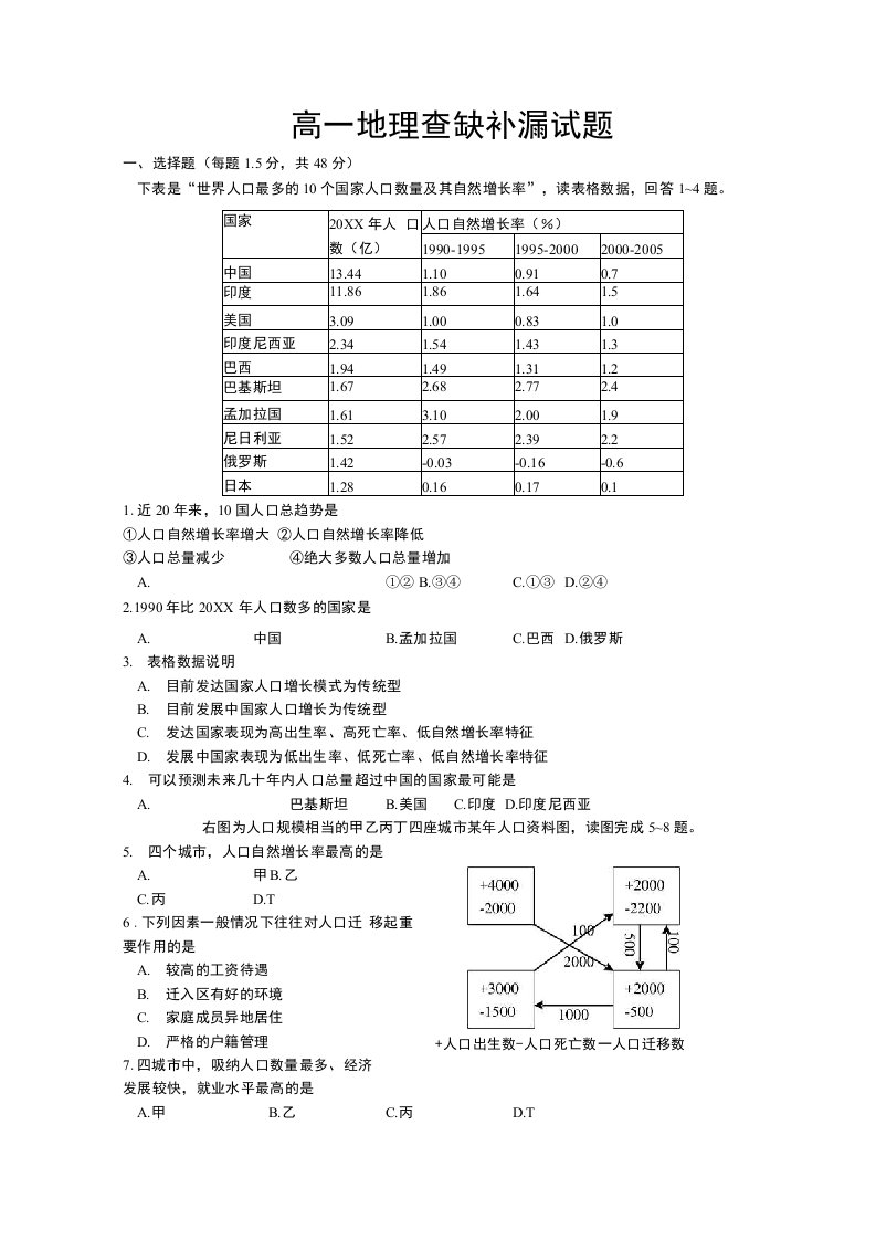 项城市高一地理下期期末考试试题