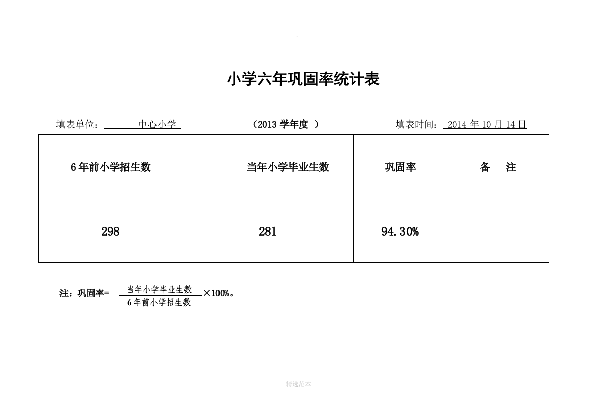 小学六年、初中三年巩固率统计表