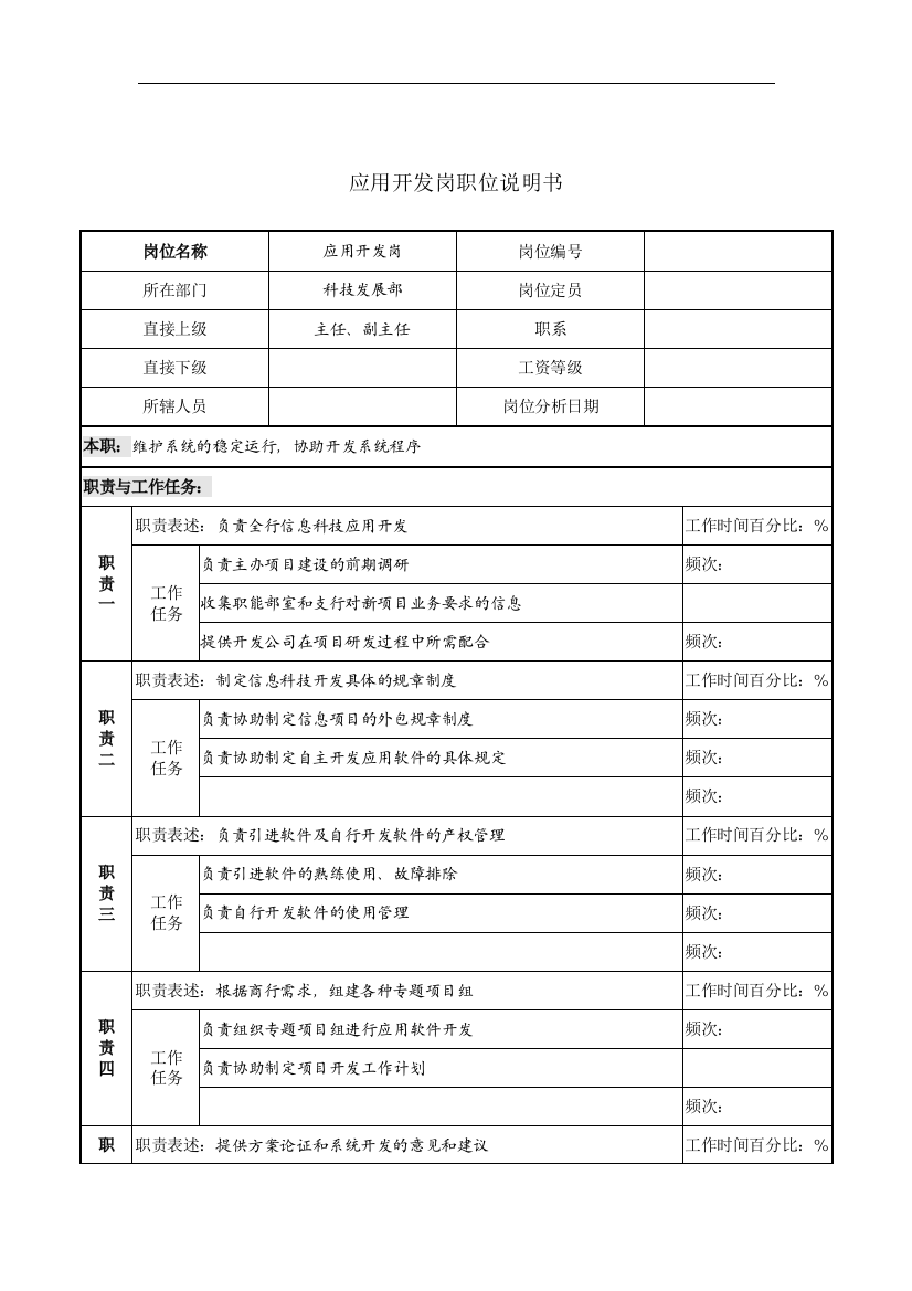 应用开发岗职位说明书