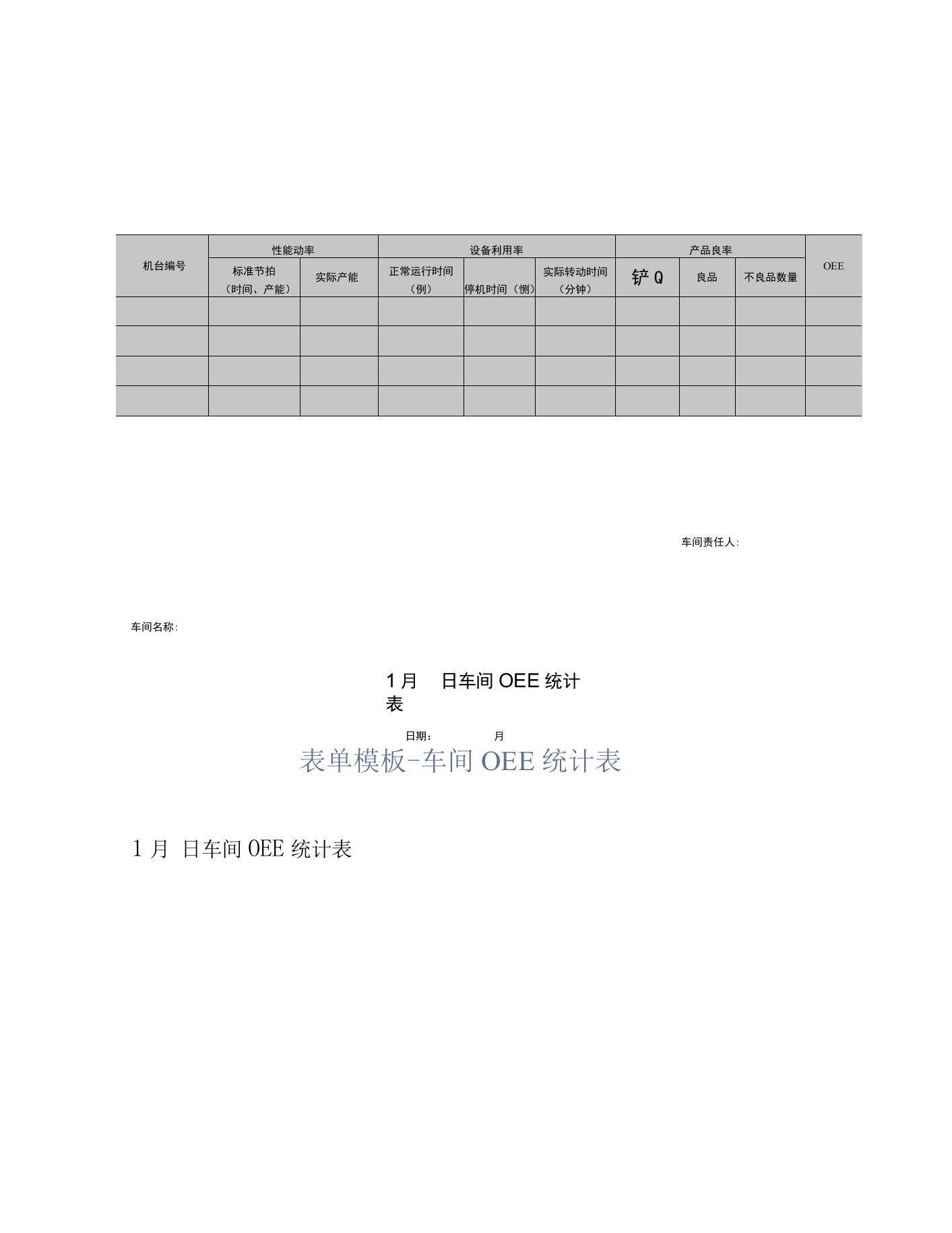 表单模板-车间OEE统计表