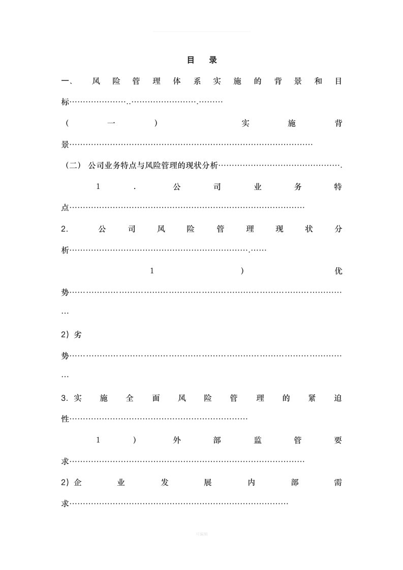 全面风险管理项目实施方案模板（整理版）