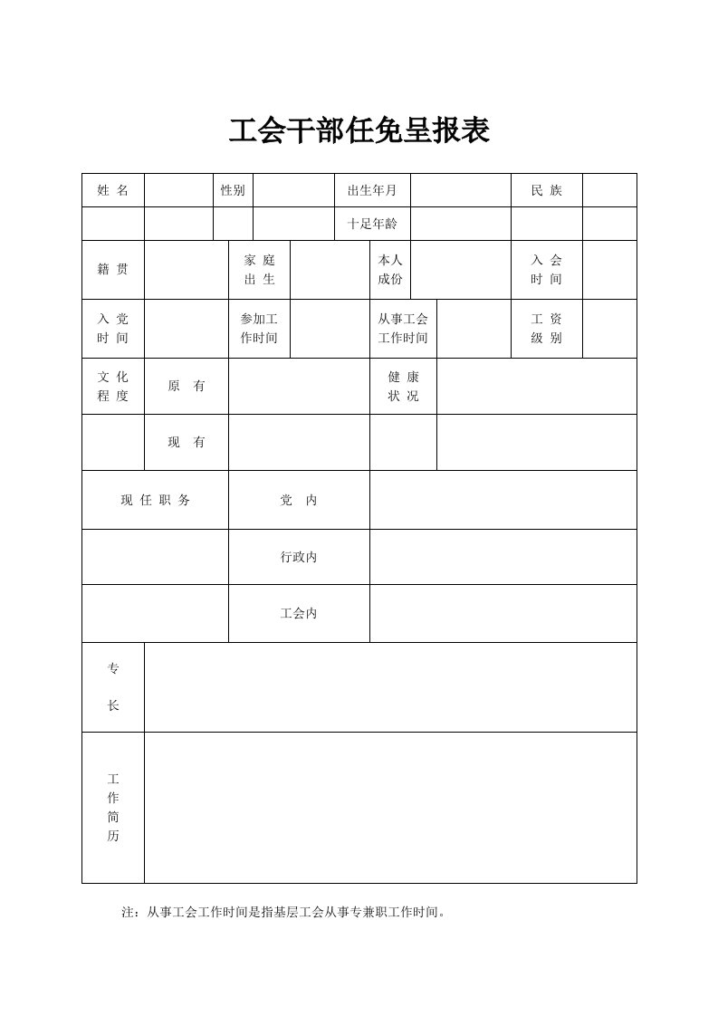 工会干部任免呈报表（精选）