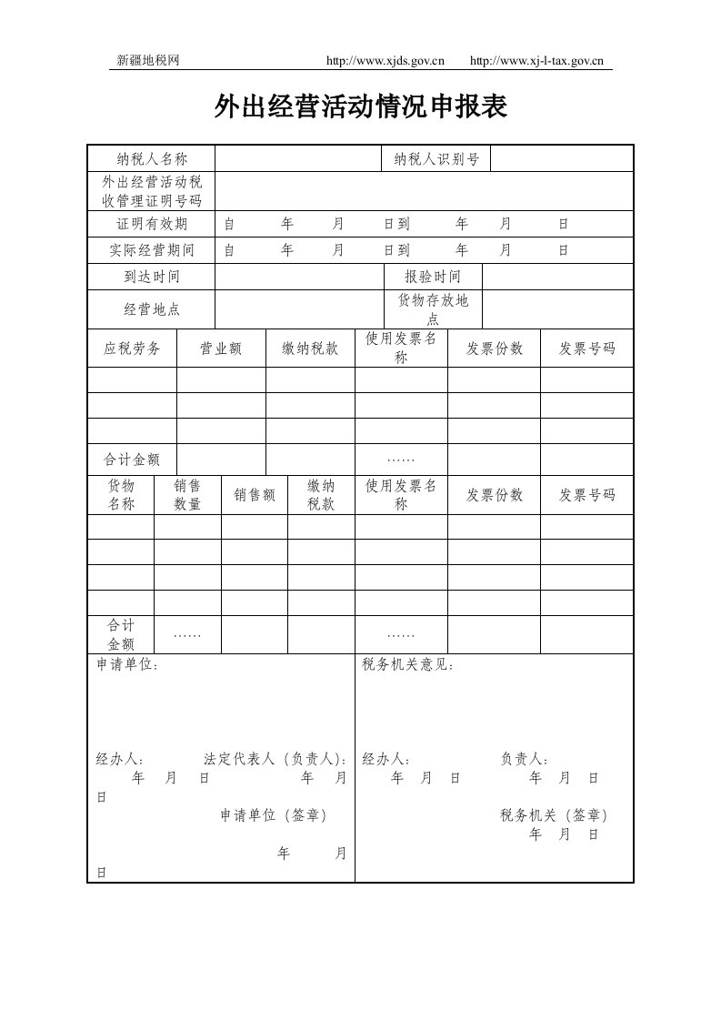 外出经营活动情况申报表