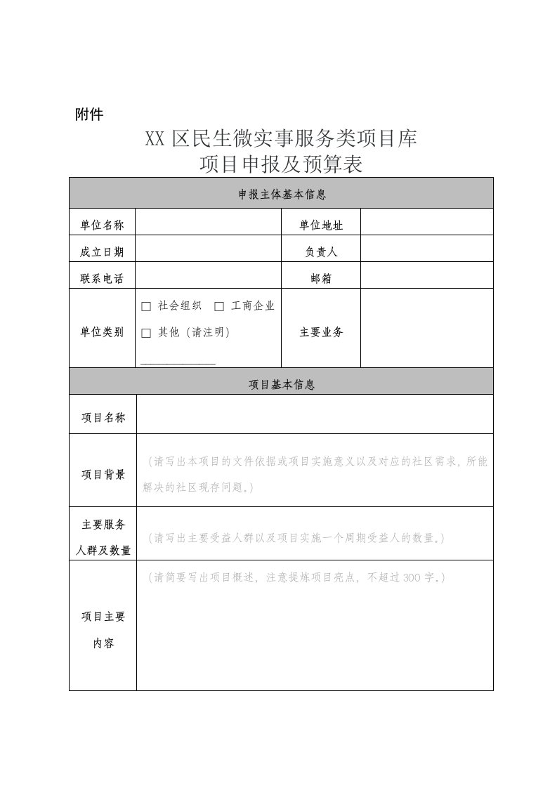 深圳民生微实事项目申报书