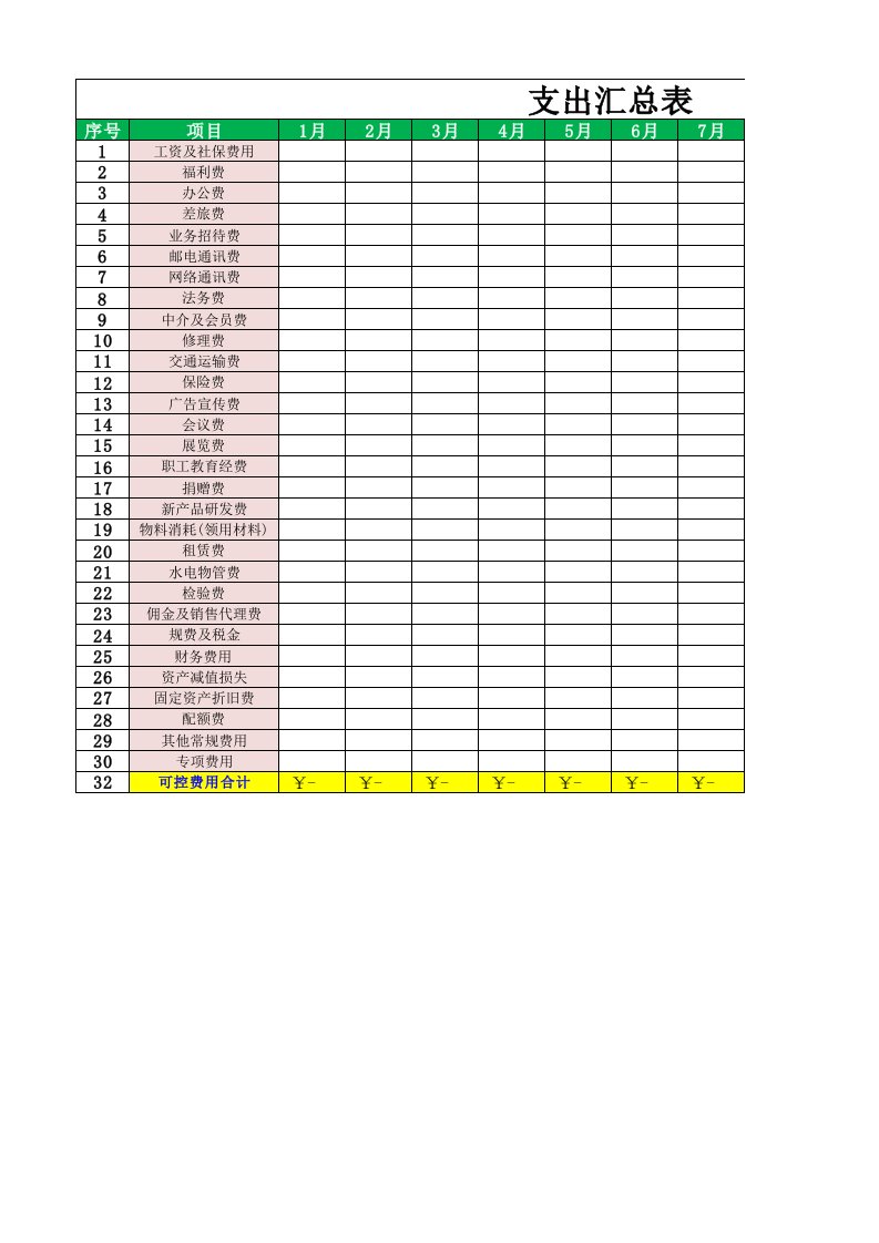 支出明细表及汇总表