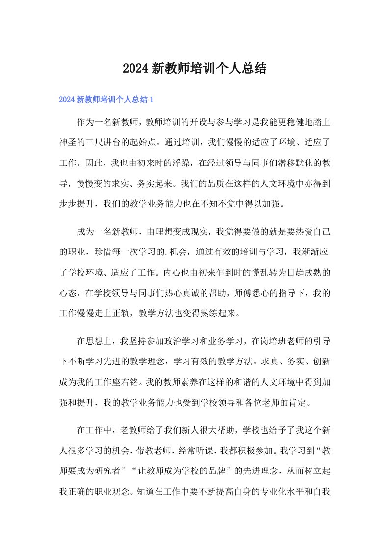 2024新教师培训个人总结