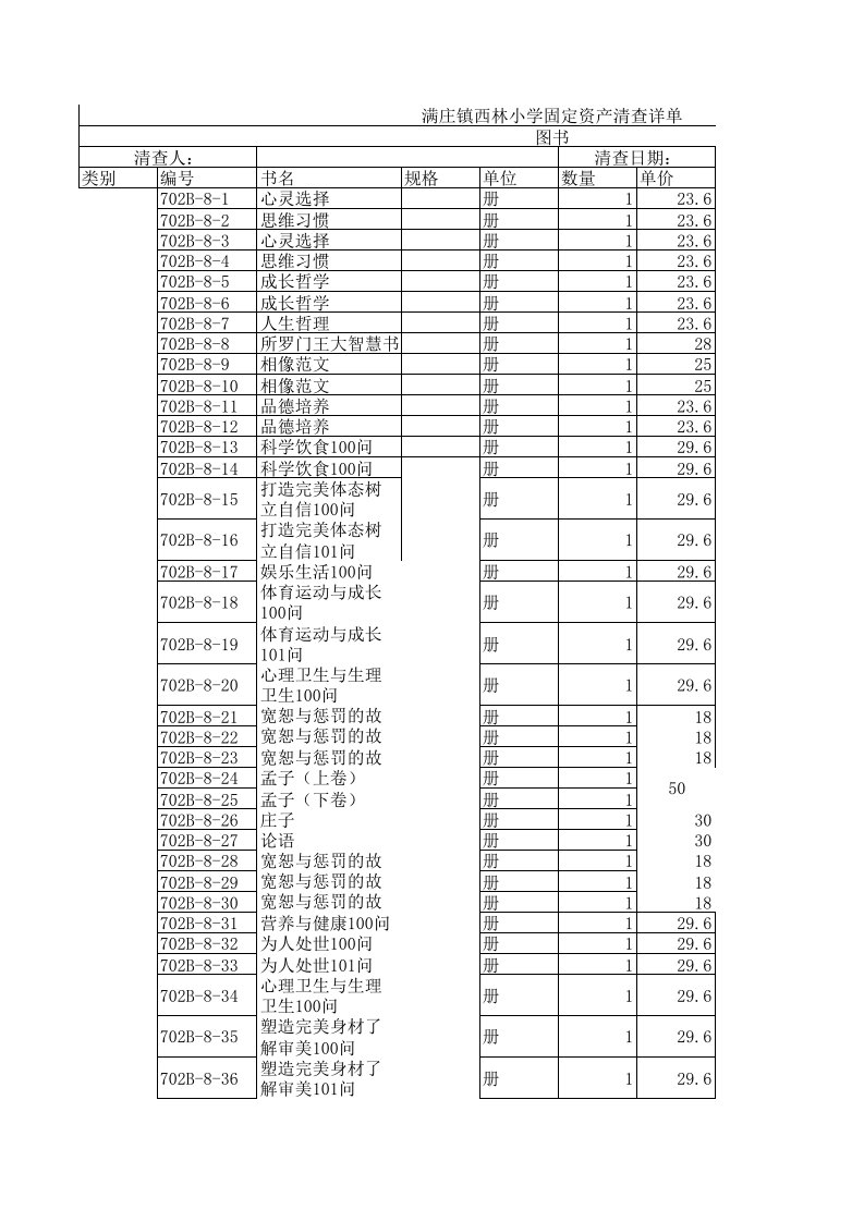 西林小学图书清查详单