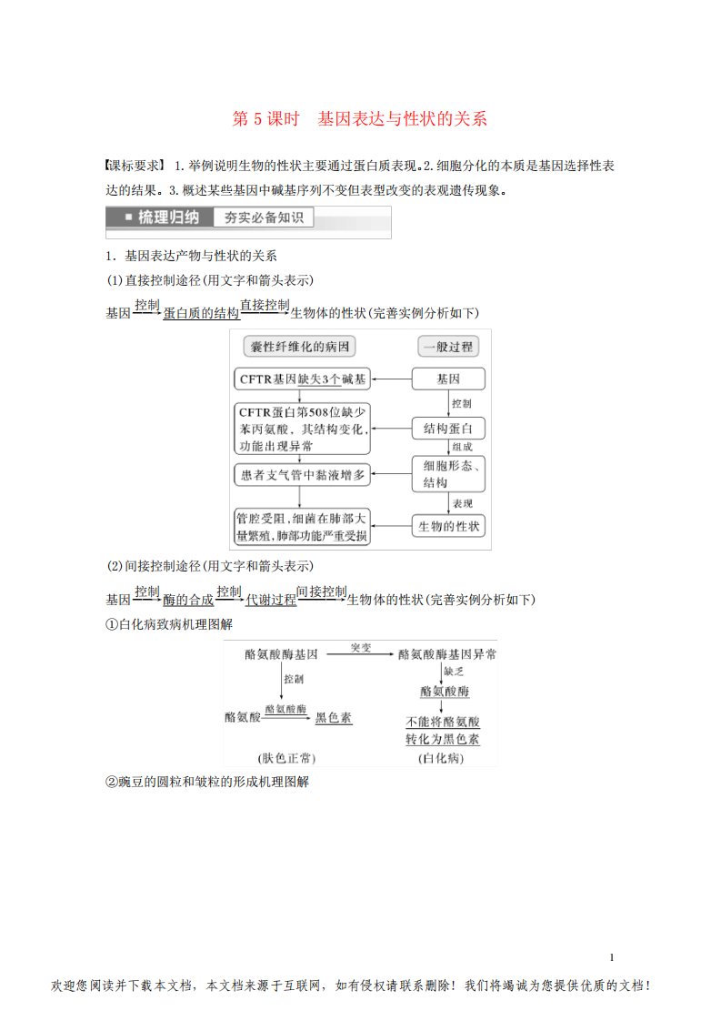 新高考2023届高考生物一轮复习讲义第6单元第5课时基因表达与性状的关系新人教版