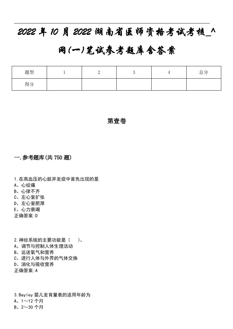 2022年10月2022湖南省医师资格考试考核