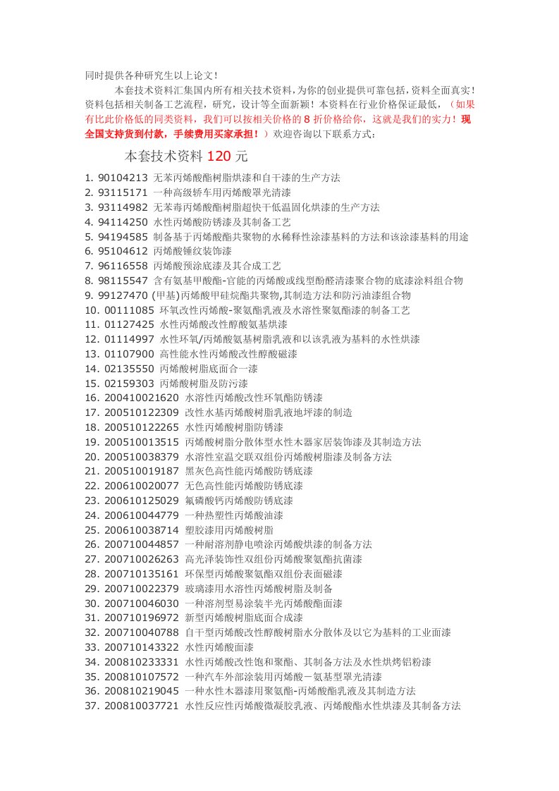 丙烯酸类漆生产配方制备工艺技术