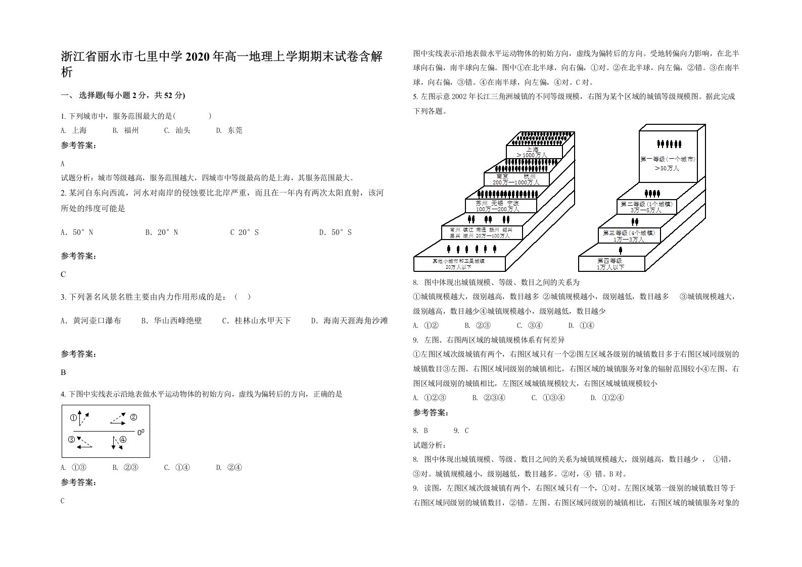 浙江省丽水市七里中学2020年高一地理上学期期末试卷含解析