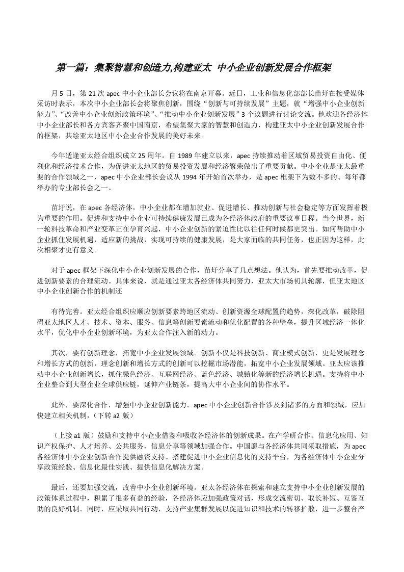 集聚智慧和创造力,构建亚太中小企业创新发展合作框架[修改版]