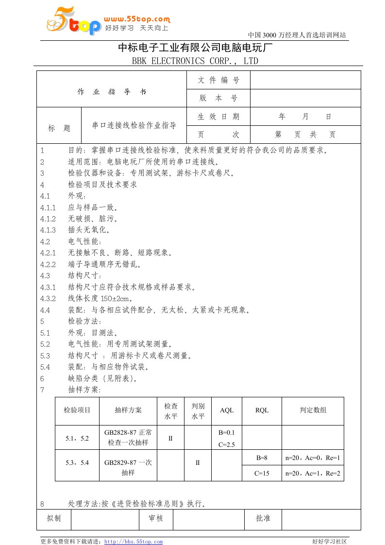 电脑电玩厂检验作业指导书-触摸屏、串线口、磁棒、磁带(4个文件)电子行业检验作业指导书(串口线)0-作业指导