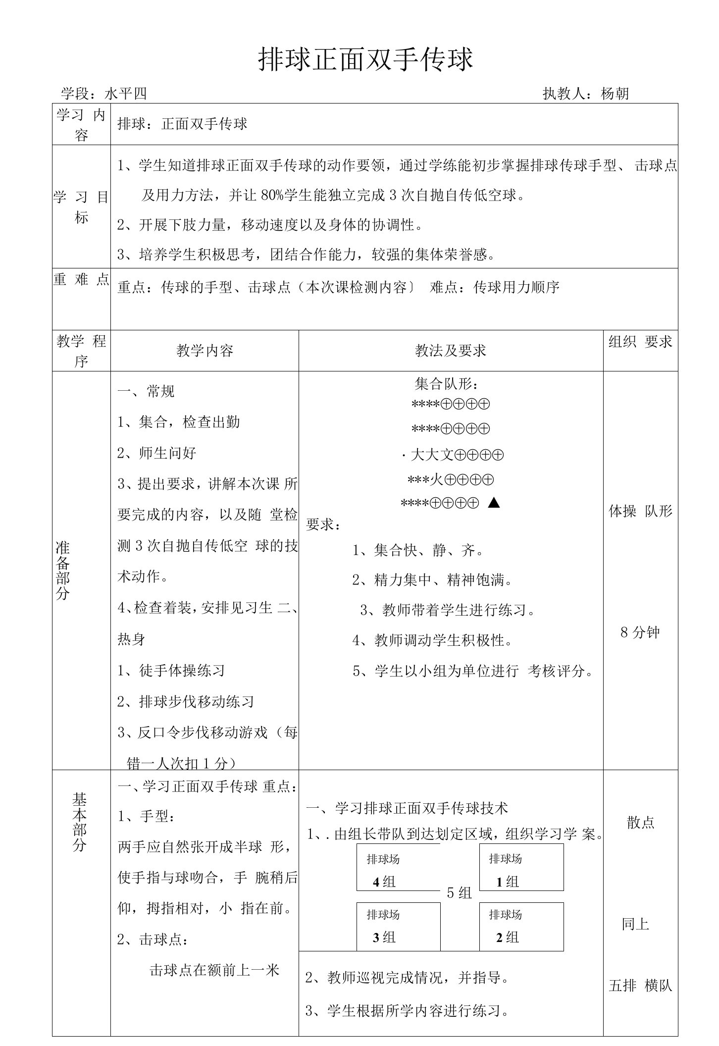 初中体育排球传球教案