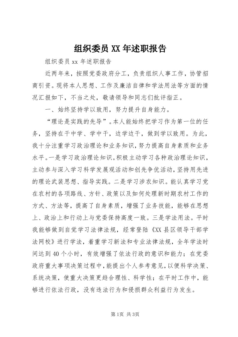 8组织委员某年述职报告