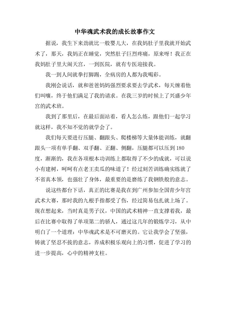 中华魂武术我的成长故事作文