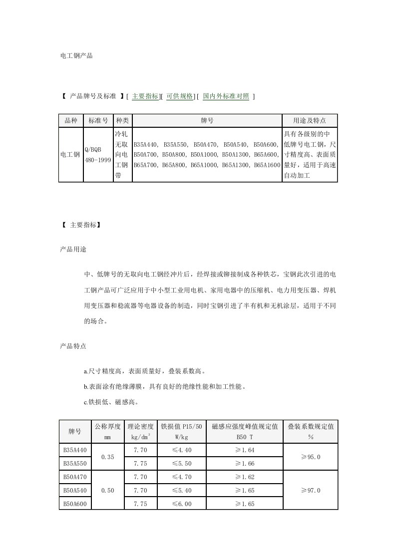 电工钢产品标准对照