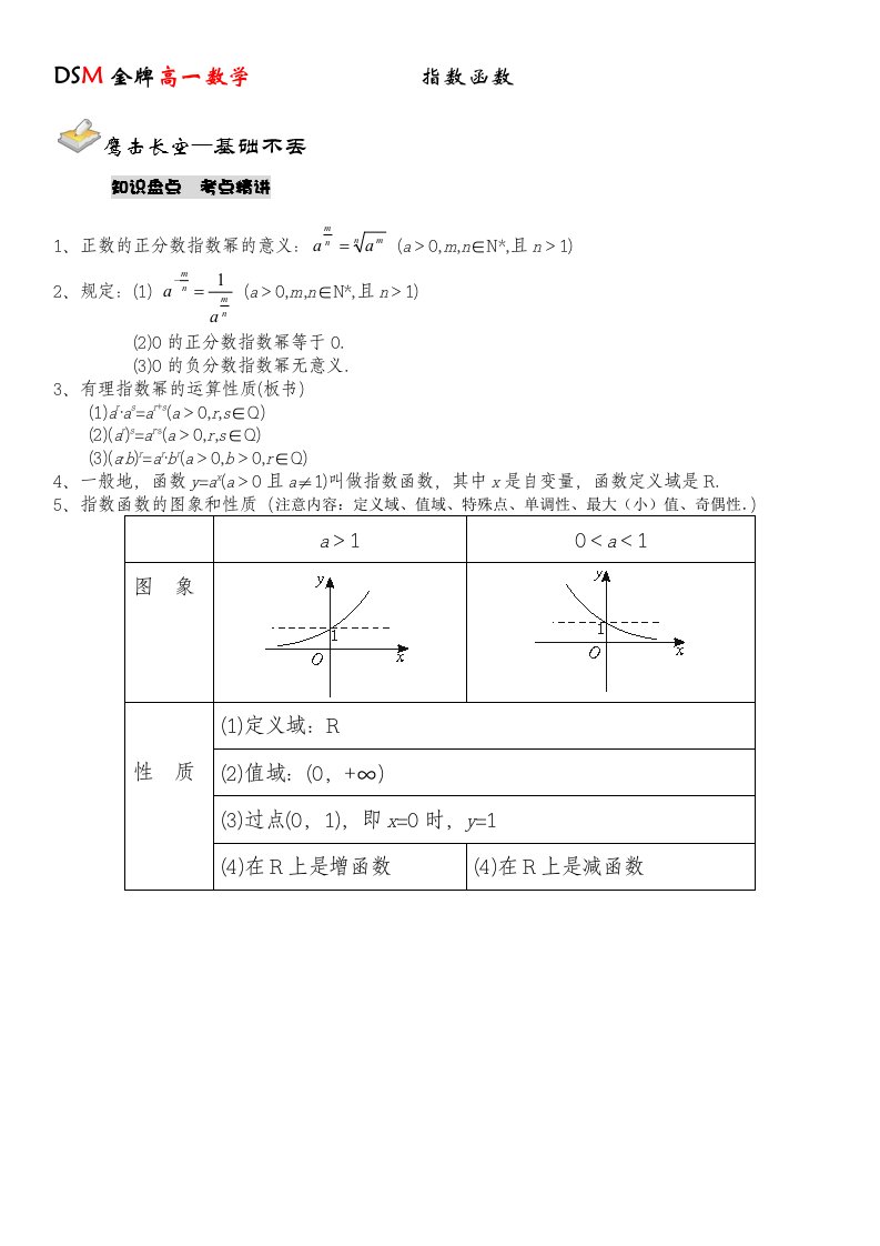 高一数学指数函数复习讲义学生版