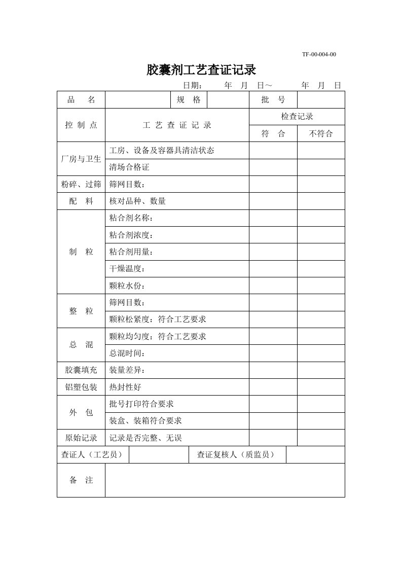 精选胶囊剂工艺查证记录技术科