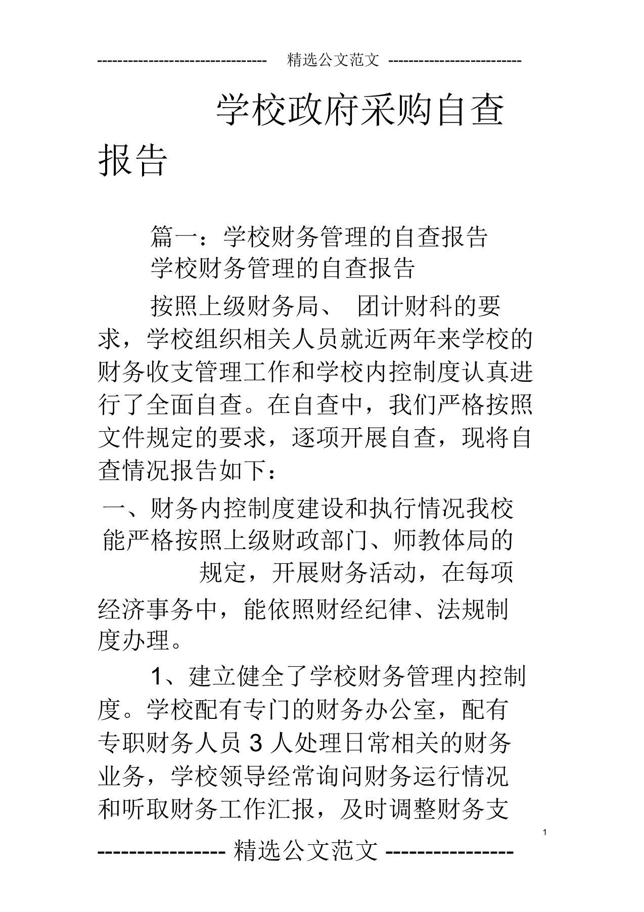 学校政府采购自查报告