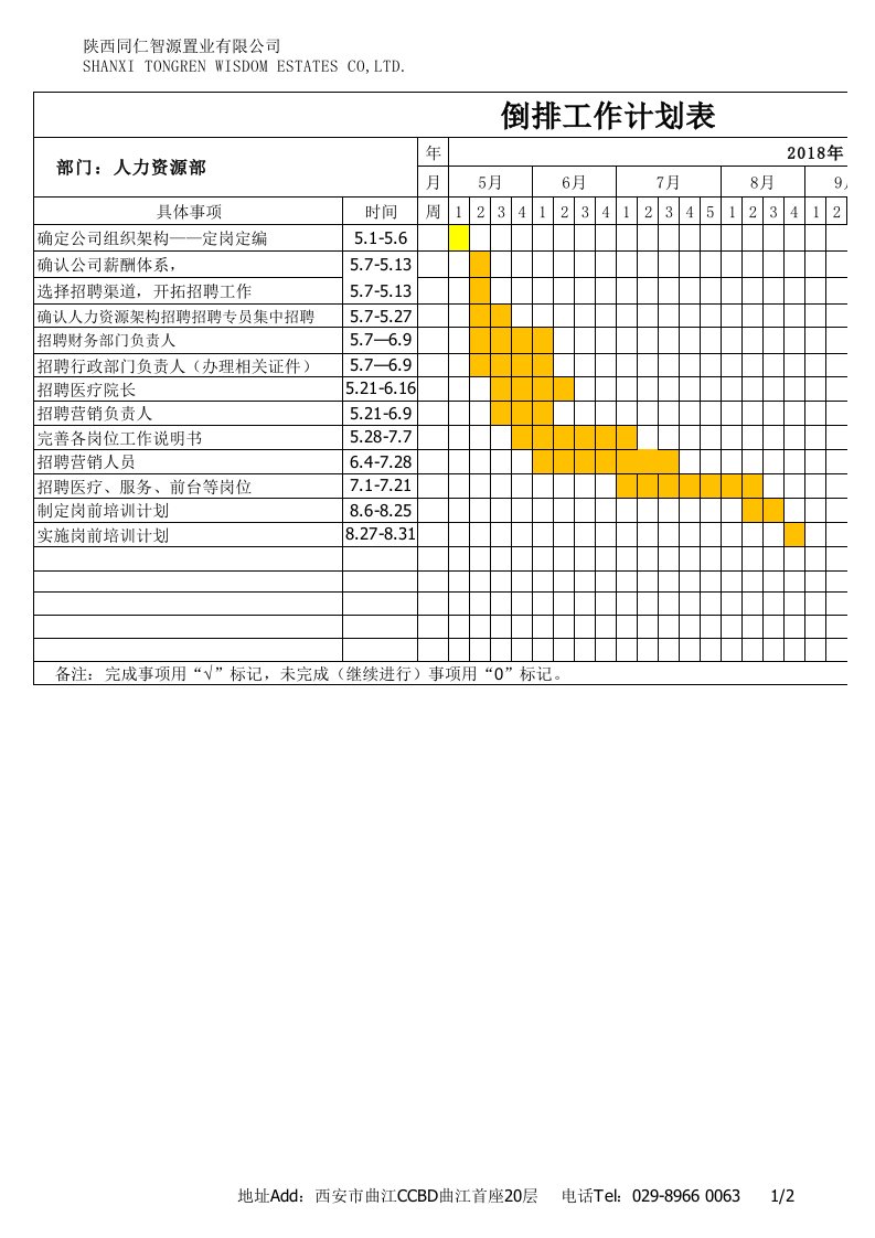 人力资源部倒排计划表