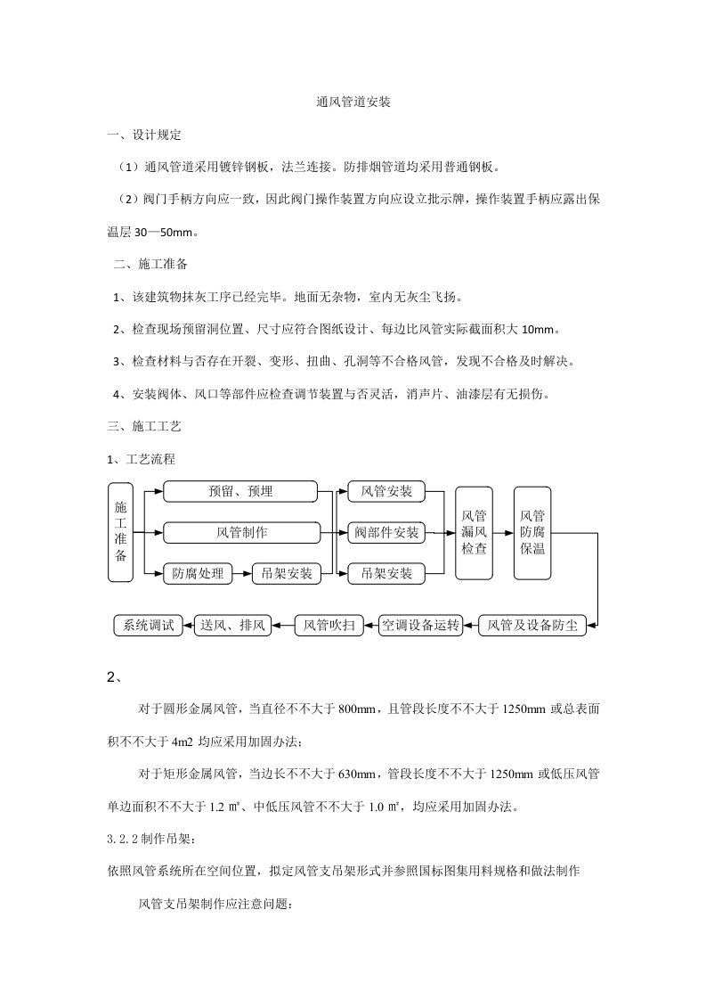 通风管道安装技术交底