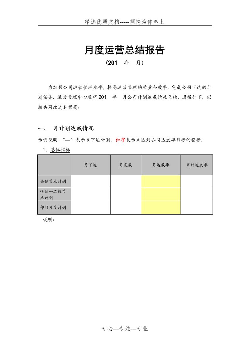 房地产企业月度运营总结报告(共5页)