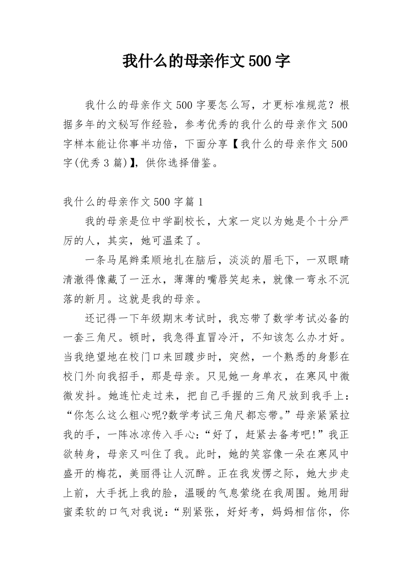 我什么的母亲作文500字