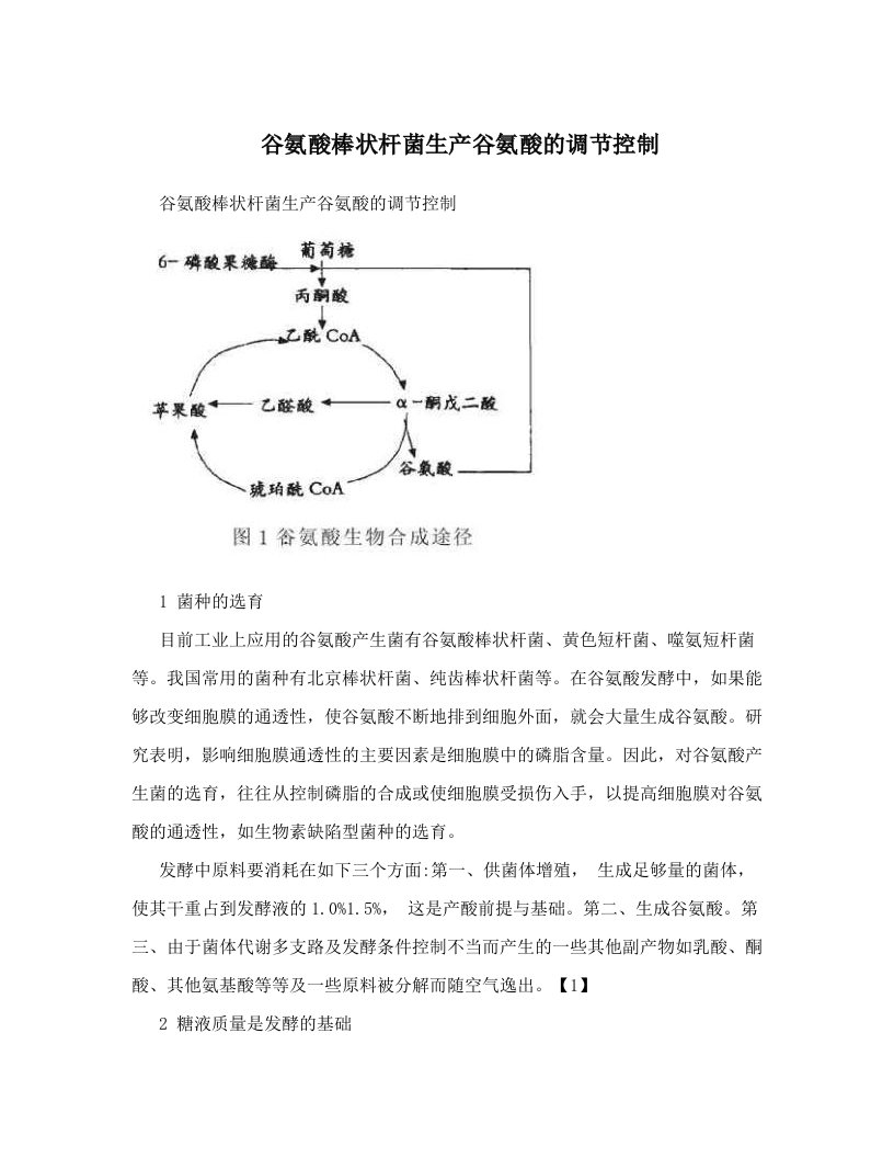 谷氨酸棒状杆菌生产谷氨酸的调节控制