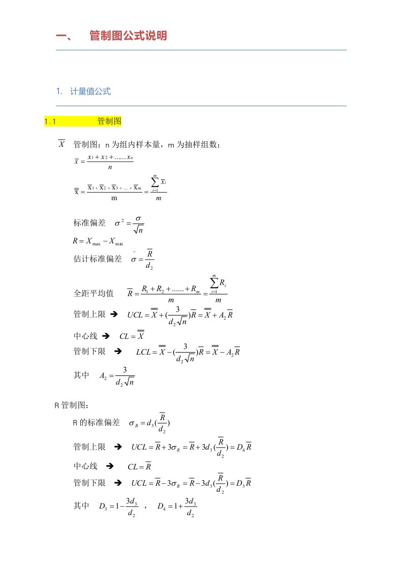 SPC常用公式和参数