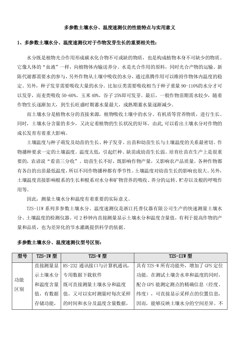 多参数土壤水分温度速测仪的性能特点与实用意义