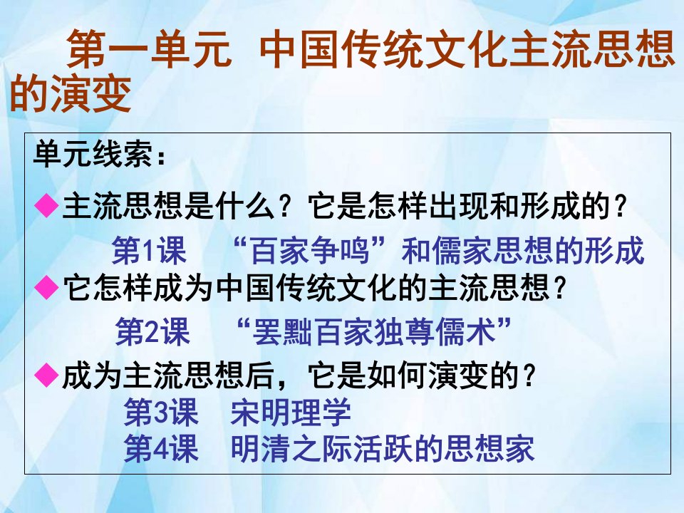 历史必修3第一单元《中国传统文化主流思想的演变》课件