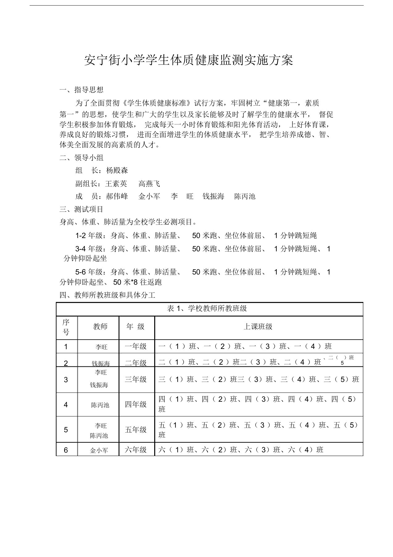 学生体质健康监测实施方案