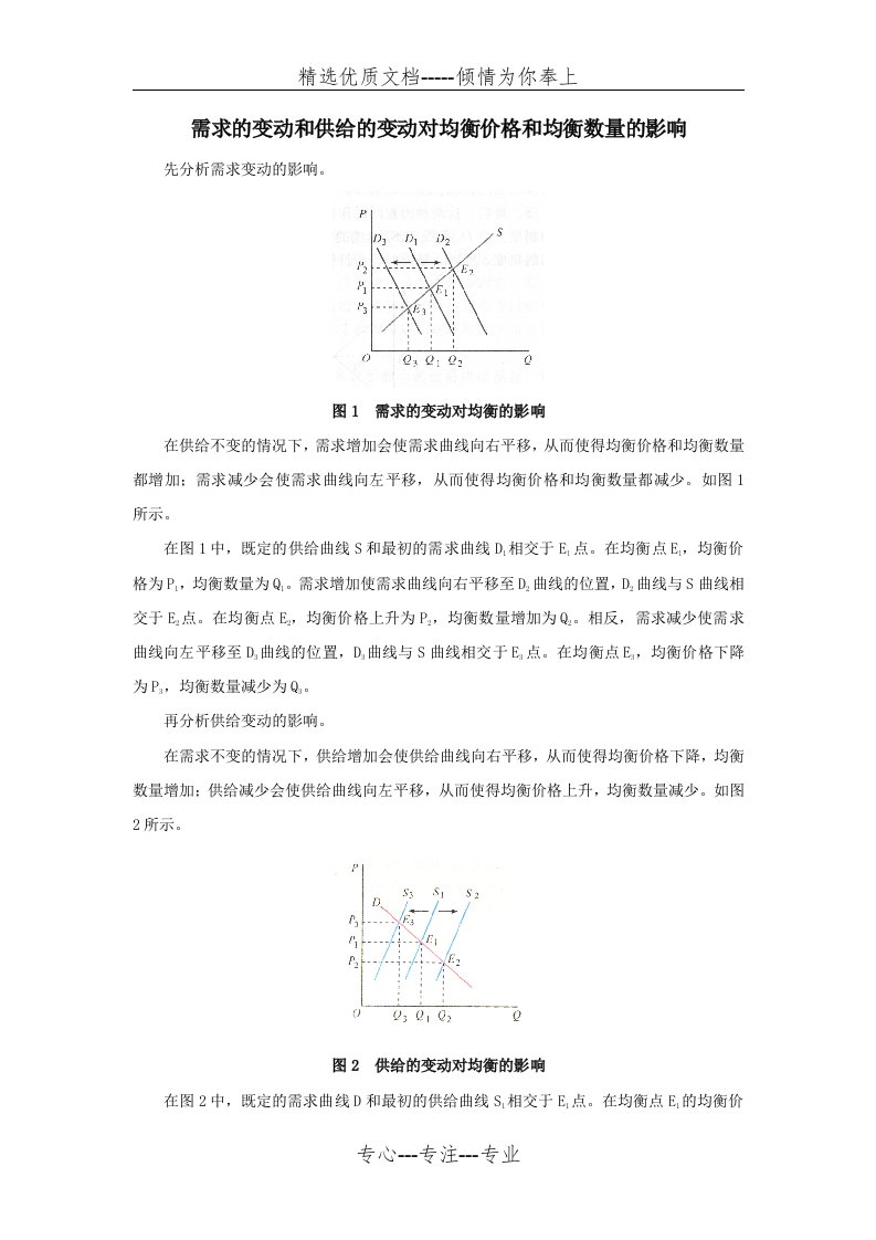 需求的变动和供给的变动对均衡价格和均衡数量的影响(共2页)