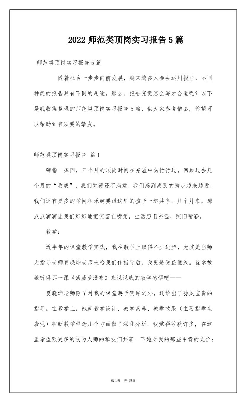 2022师范类顶岗实习报告5篇