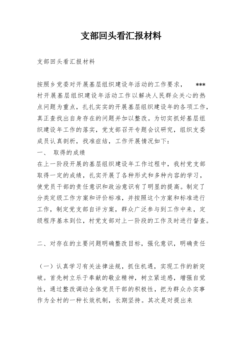 支部回头看汇报材料