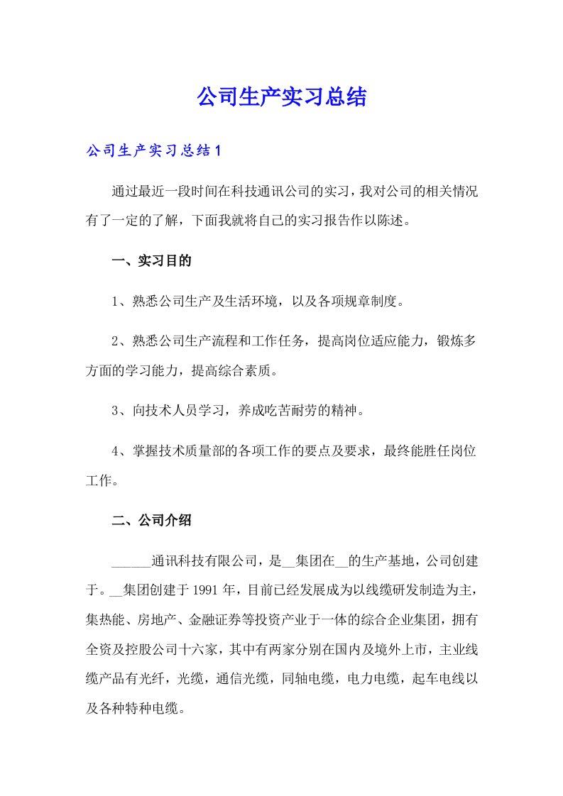 公司生产实习总结