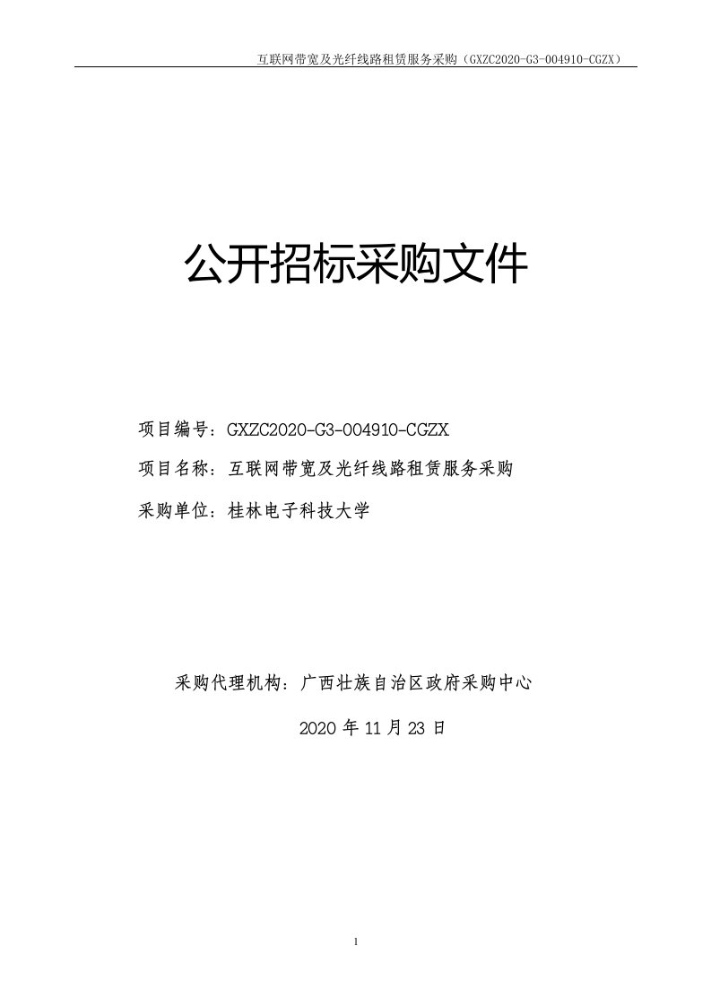 互联网带宽及光纤线路租赁服务采购招标文件