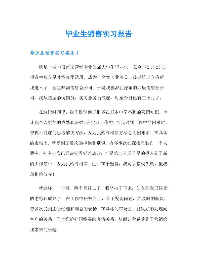 毕业生销售实习报告