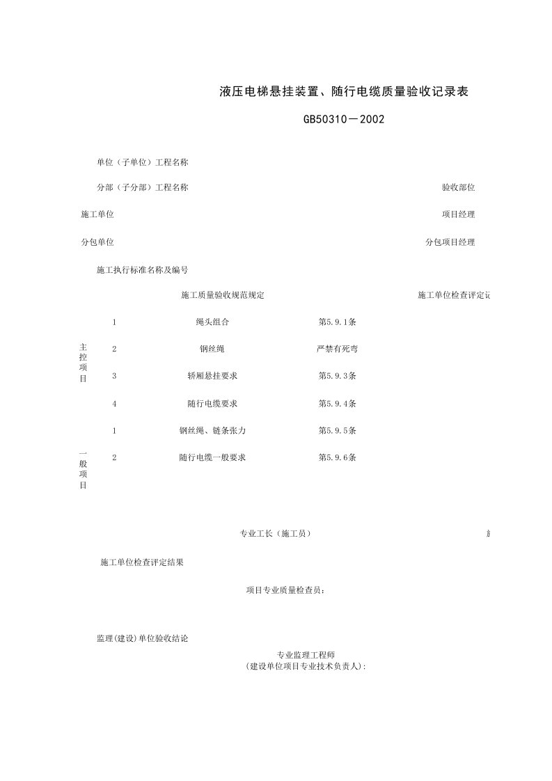 建筑资料-090208_液压电梯悬挂装置随行电缆质量验收记录表