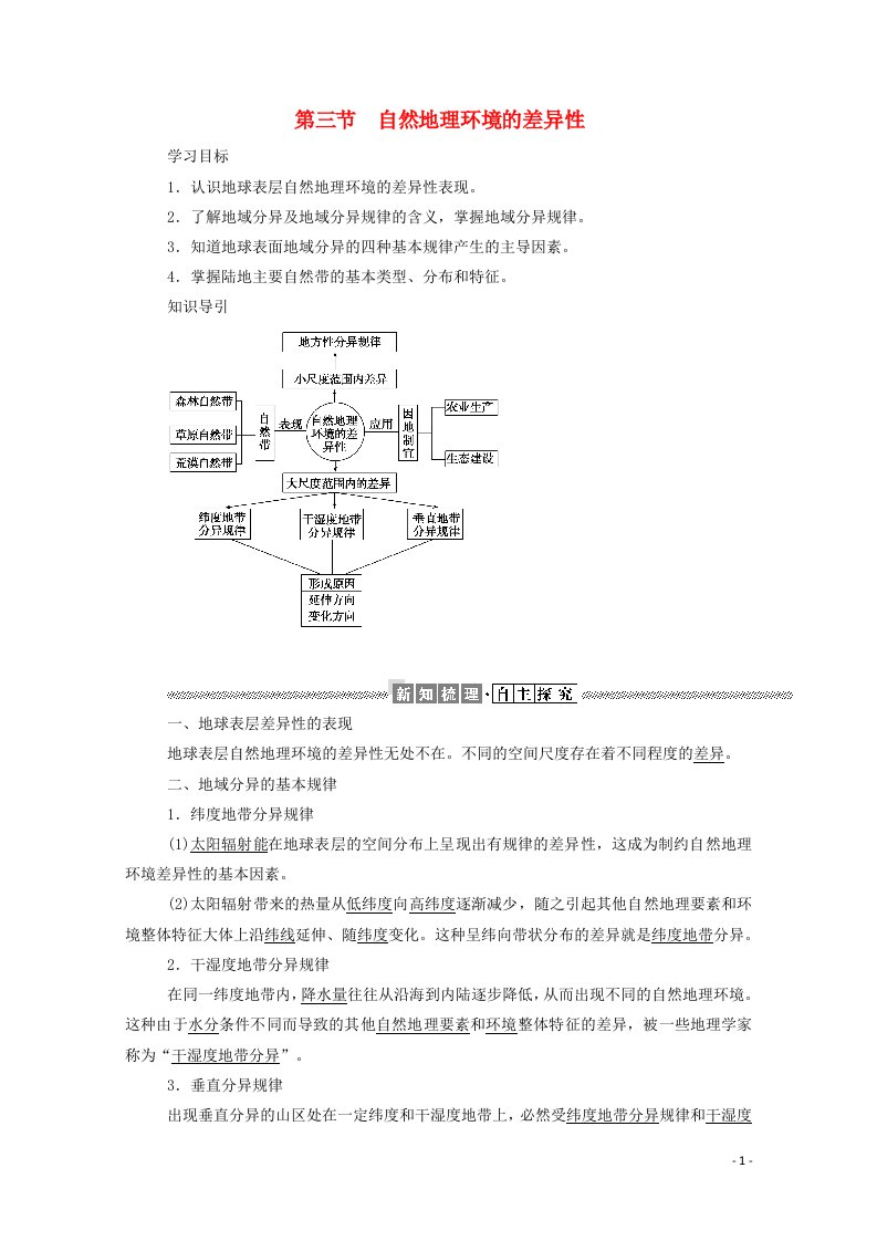 2021_2022学年高中地理第三章自然地理环境的整体性与差异性3自然地理环境的差异性学案湘教版必修1