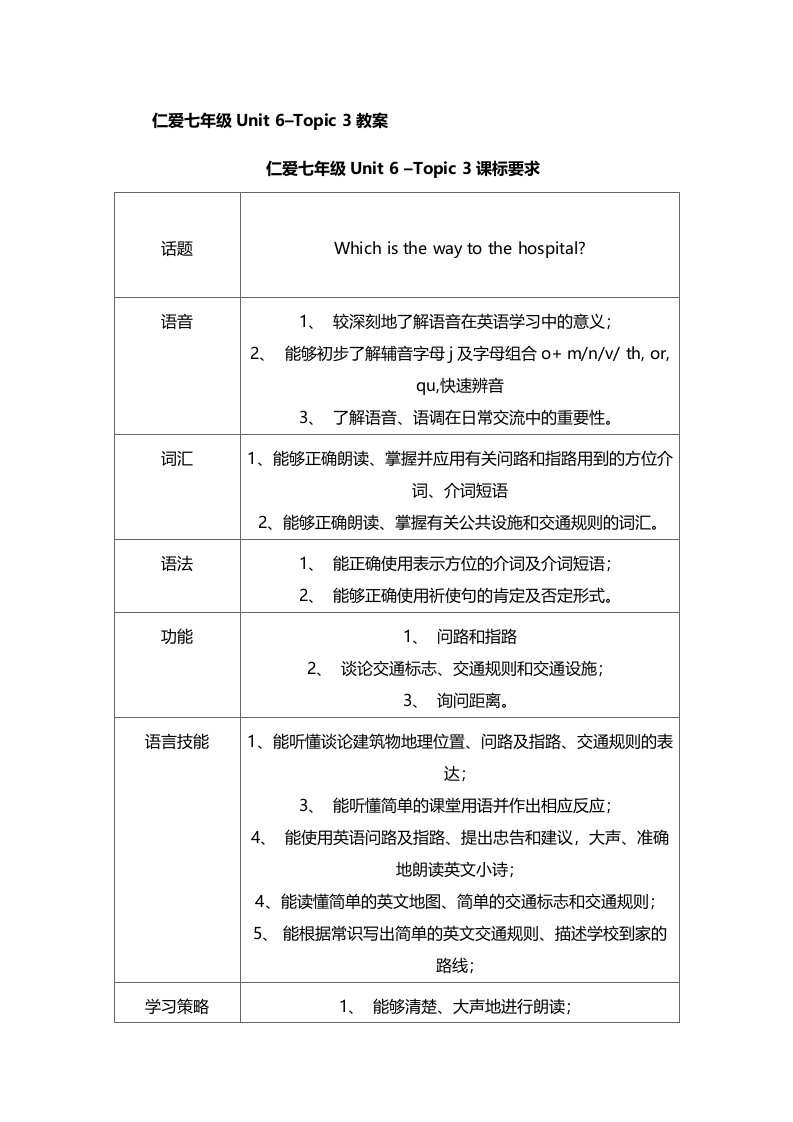 仁爱七年级Unit6–Topic3教案